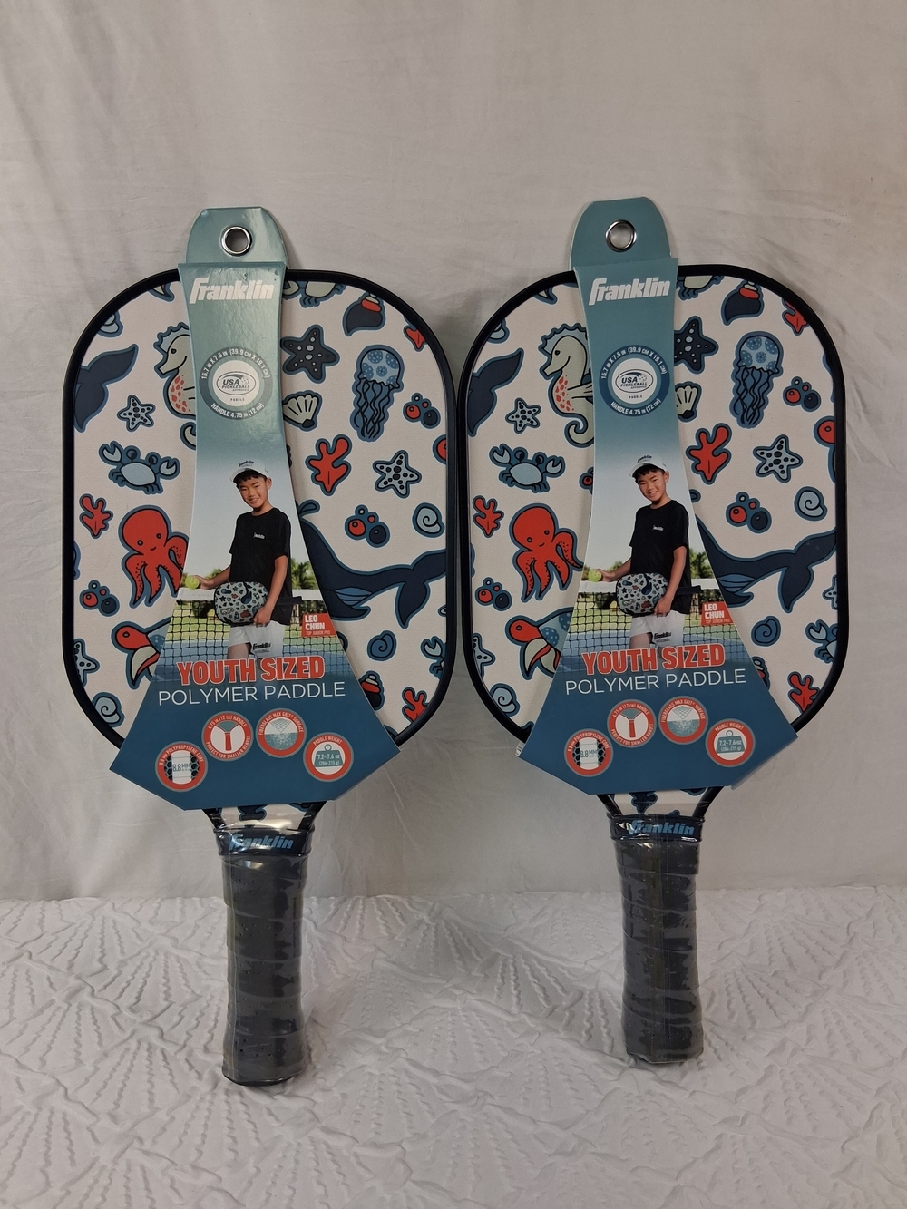 Franklin Youth Polymer Paddle - Ocean Print (Blue, Red, White) Set 2